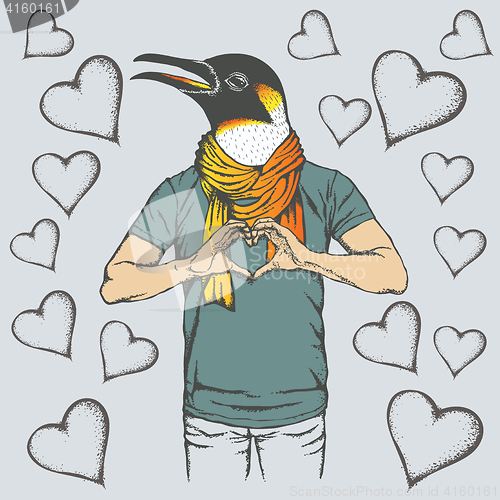 Image of Penguin Valentine day vector concept