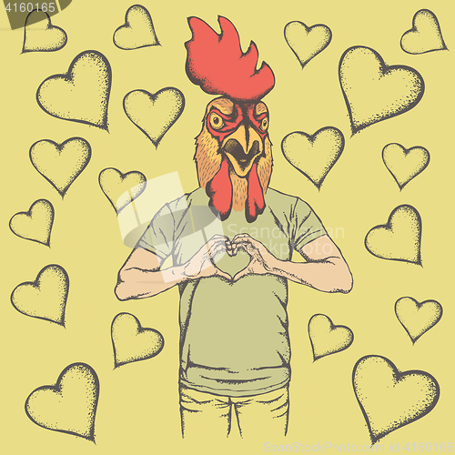 Image of Rooster Valentine day vector concept