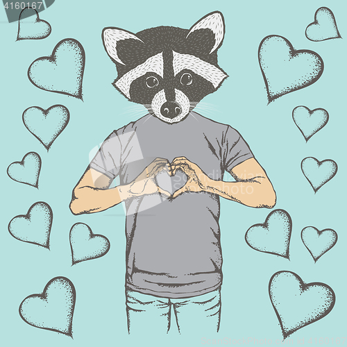 Image of Raccoon Valentine day vector concept