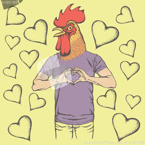 Image of Rooster Valentine day vector concept