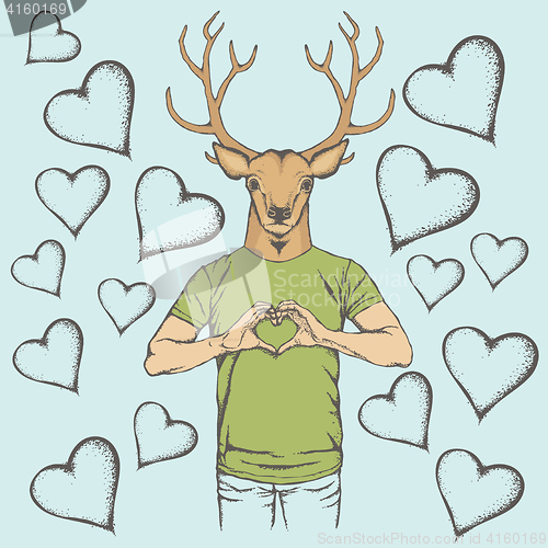 Image of Deer Valentine day vector concept