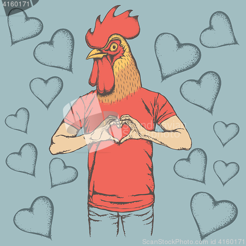 Image of Rooster Valentine day vector concept