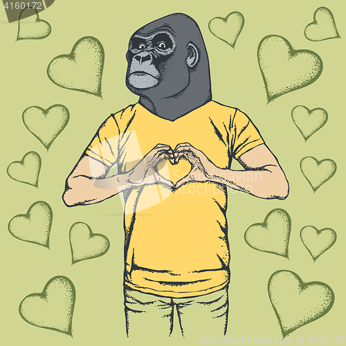 Image of Monkey Valentine day vector concept