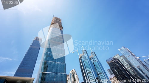 Image of Large skyscrapers under blue sky