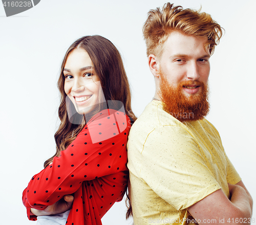Image of young attractive couple together having fun happy smiling isolated on white background, emotional posing, lifestyle people concept 