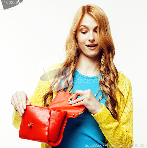 Image of young pretty red hair woman happy smiling isolated on white background, lifestyle people concept