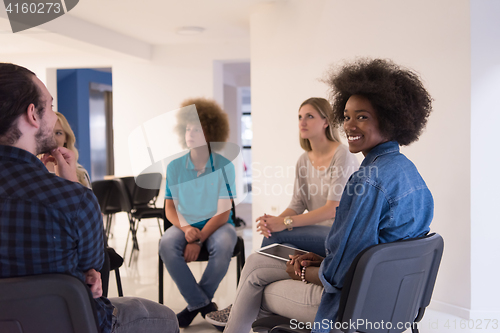 Image of Multiethnic startup business team on meeting