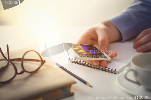 Image of The male hand holding a phone 