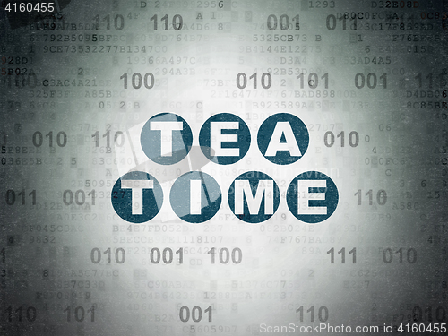 Image of Timeline concept: Tea Time on Digital Data Paper background