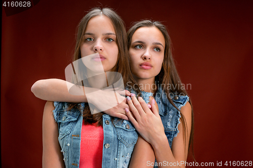 Image of Portrait of two beautiful twin young women