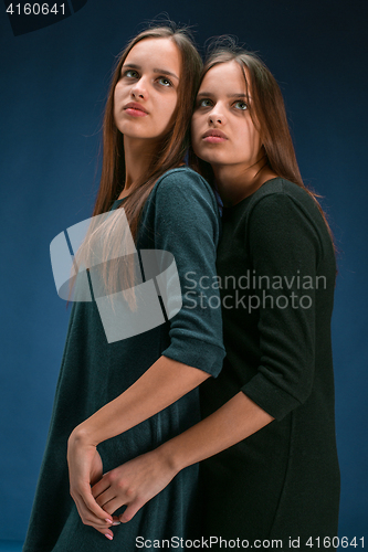 Image of Portrait of two beautiful twin young women