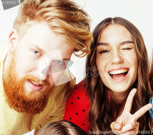 Image of young attractive couple together having fun happy smiling isolated on white background, emotional posing, lifestyle people concept 