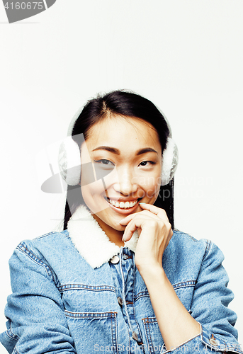 Image of young pretty asian woman posing cheerful emotional isolated on white background, lifestyle people concept