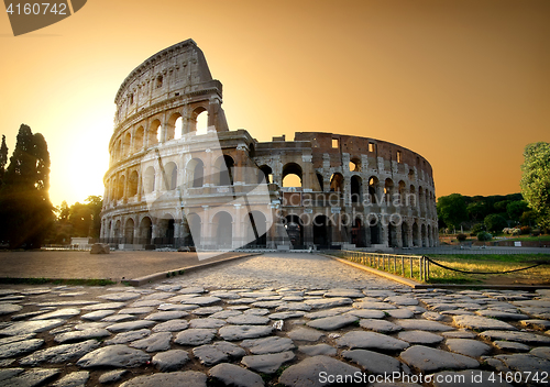 Image of Colosseum and yellow sky