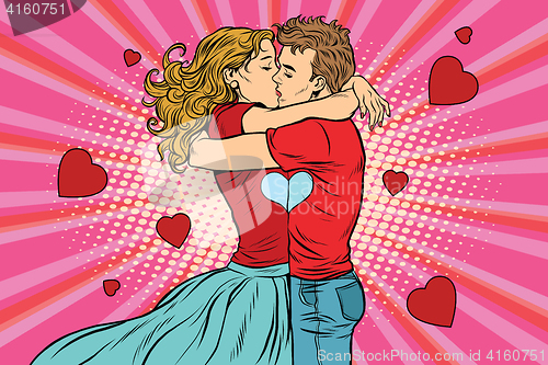 Image of Love couple kiss, boy and girl in Valentines day