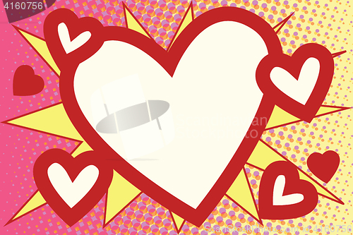 Image of Red heart Valentines pop art background