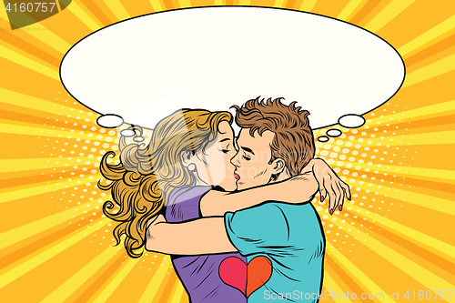 Image of Love couple kiss, boy and girl in Valentines day