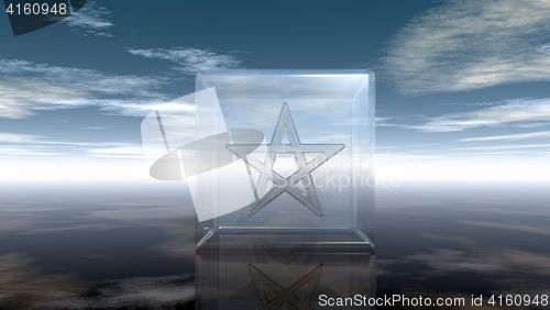 Image of pentagram in glass cube - 3d rendering