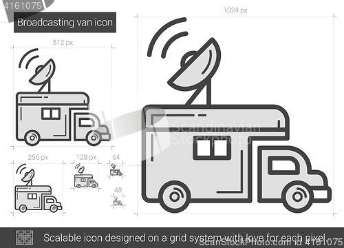 Image of Broadcasting van line icon.