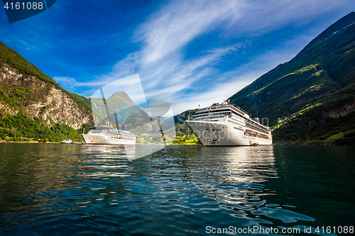 Image of Cruise Liners On Geiranger fjord, Norway