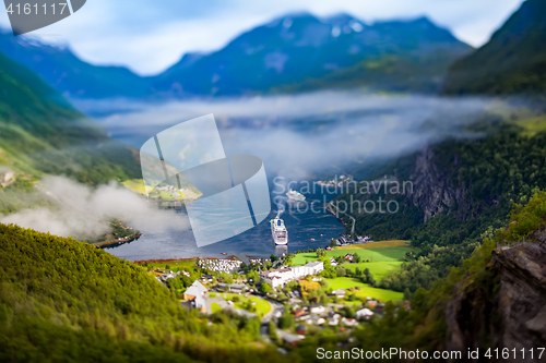 Image of Geiranger fjord, Norway Tilt shift lens.