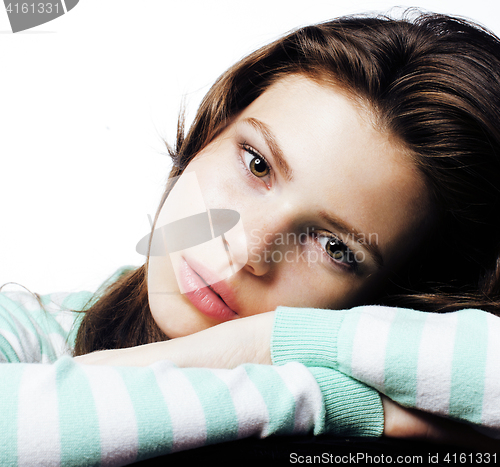 Image of Real Teenage Girl Looking Worried isolated on white background