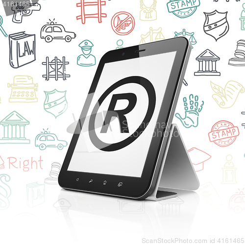Image of Law concept: Tablet Computer with Registered on display