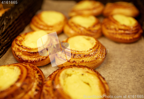 Image of close up of buns at bakery or grocery store