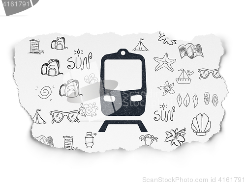 Image of Vacation concept: Train on Torn Paper background