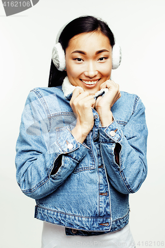 Image of young pretty asian woman posing cheerful emotional isolated on white background, lifestyle people concept