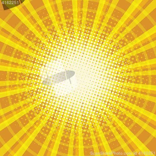 Image of Yellow orange rays pop art retro vintage background