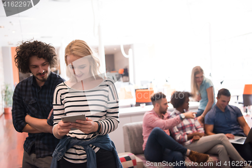 Image of Multiethnic startup business team on meeting two in front of the
