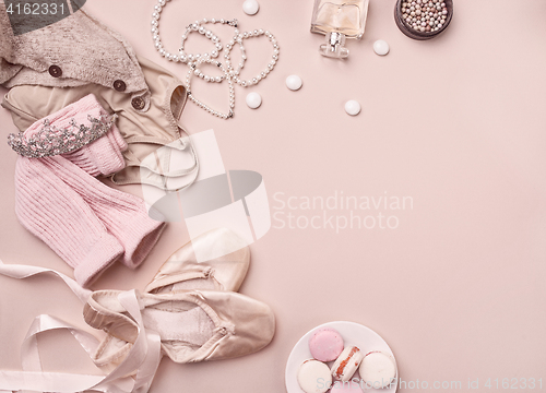 Image of Vintage still Life with roses and Ballet Shoes