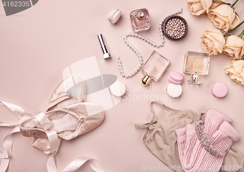 Image of Vintage still Life with roses and Ballet Shoes