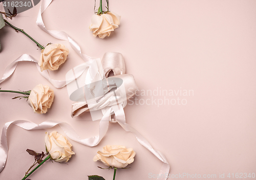 Image of Vintage still Life with roses and Ballet Shoes