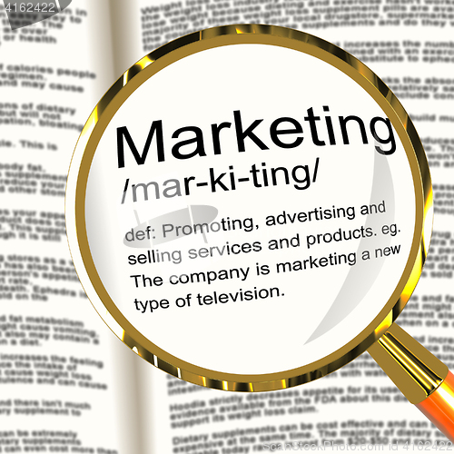 Image of Marketing Definition Magnifier Showing Promotion Sales And Adver