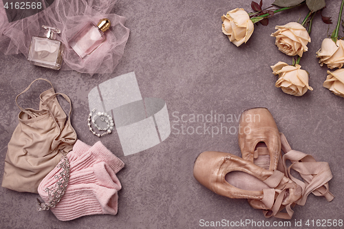 Image of Vintage still Life with roses and Ballet Shoes