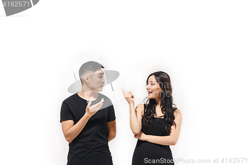 Image of Portrait of smiling Korean couple isolated on white