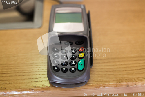 Image of close up of bank card reader or atm terminal