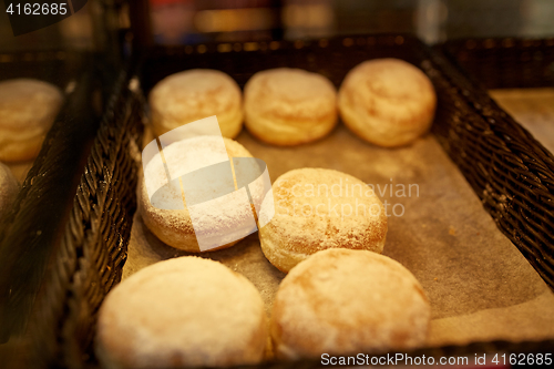 Image of close up of buns at bakery or grocery store