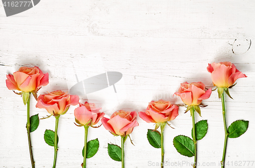 Image of pink roses on white wooden table