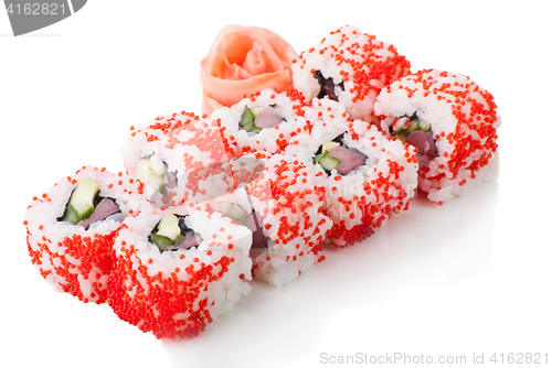 Image of california sushi rolls on white isolated