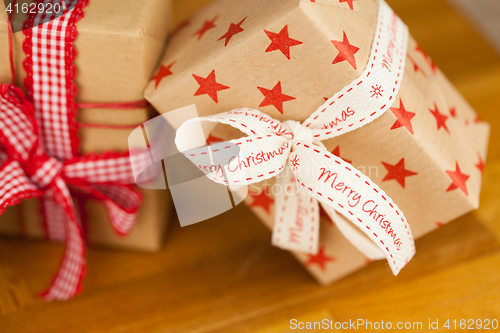 Image of Christmas presents in kraft paper