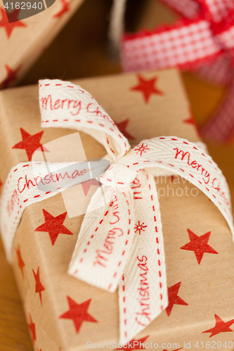 Image of Christmas presents in kraft paper