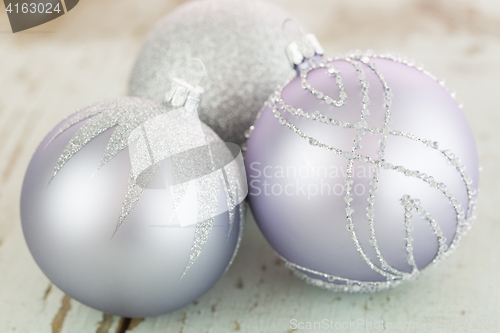 Image of Decorated silver Christmas baubles