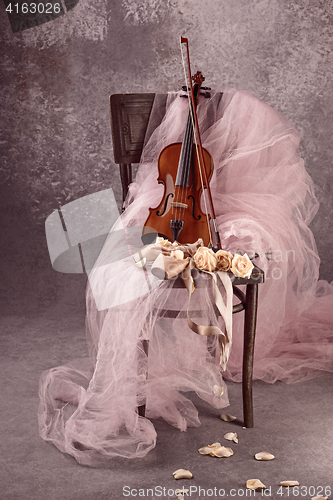 Image of Vintage still Life with roses and Ballet Shoes