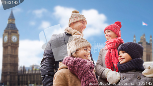 Image of happy family over london city background