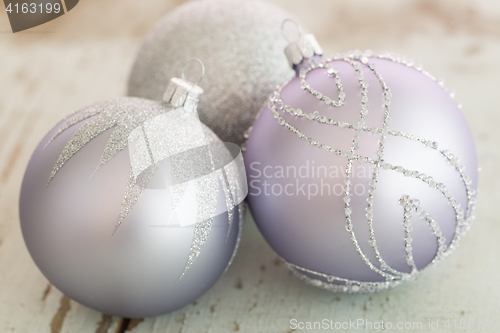 Image of Decorated silver Christmas baubles