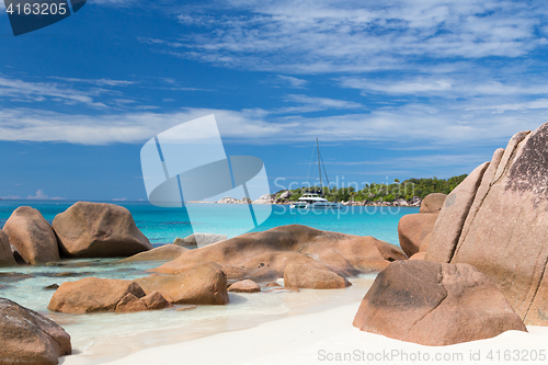 Image of Anse Lazio, picture perfect tropical beach on Praslin Island, Seychelles.