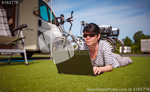 Image of Family vacation travel, holiday trip in motorhome